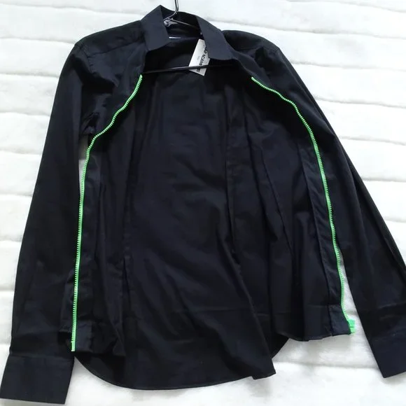 Naracamicie Black & Green Zipper Top Medium Long Sleeve - Picture 7 of 10